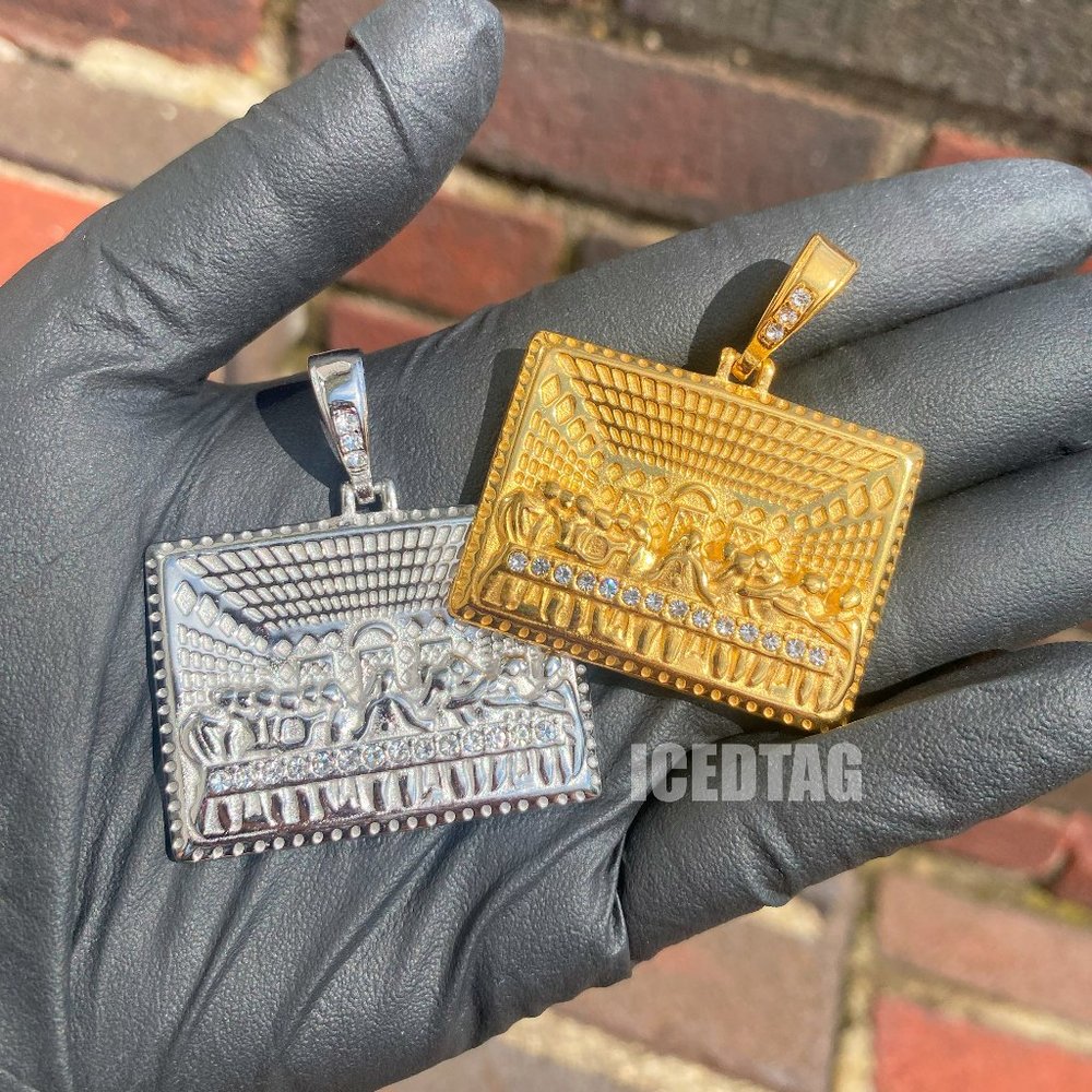 14K Gold Plated Stainless Steel Last Supper Iced Bling Out Diamond Pendant